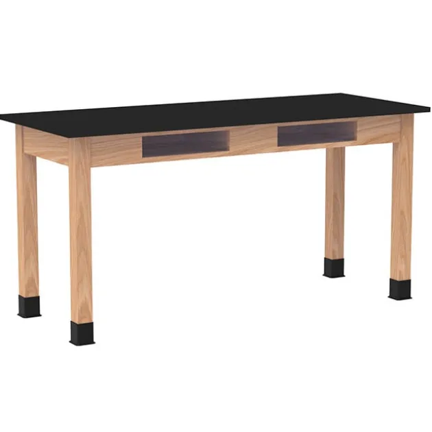 Phenolic Resin Top Hardwood Science Lab Table with Compartments (36'' D X 60'' W)