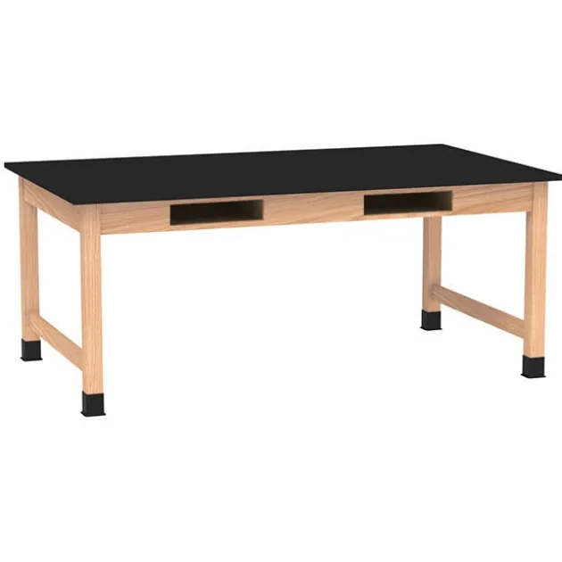 Phenolic Resin Top Hardwood Science Lab Table with Compartments (42'' D X 48'' W)