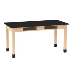 Phenolic Resin Top Hardwood Science Lab Table with Compartments (30'' D X 72'' W)
