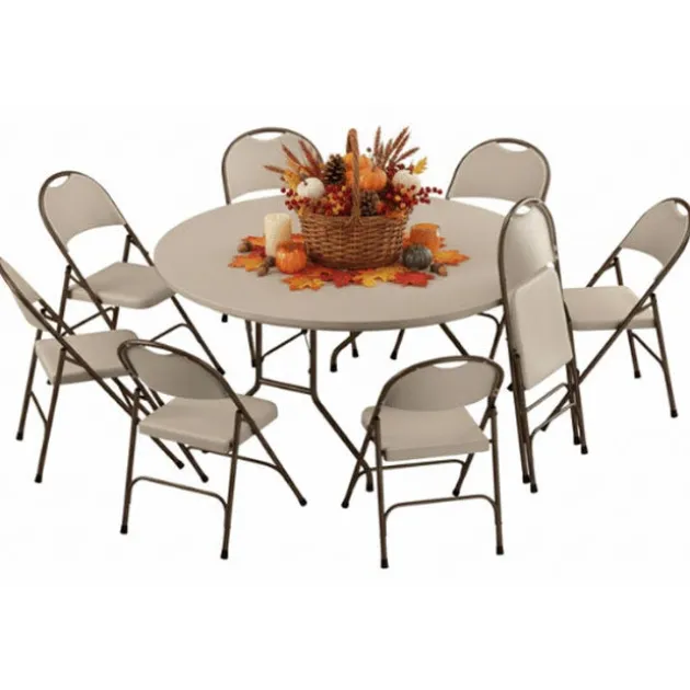 Plastic Resin Folding Table & 8 Chairs Package in Mocha Granite (60'' Round)