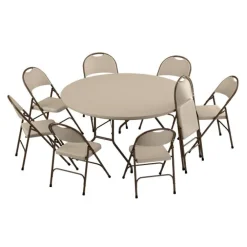 Plastic Resin Folding Table & 8 Chairs Package in Mocha Granite (60'' Round)