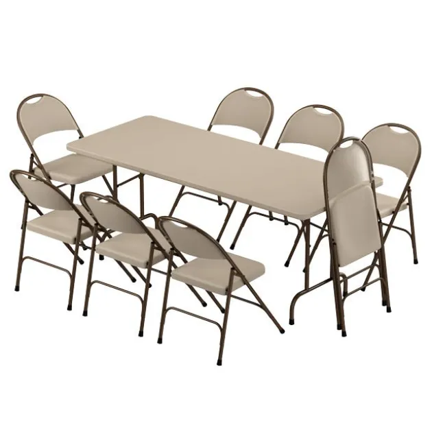 Plastic Resin Folding Table & 8 Chairs Package in Mocha Granite (30''x72" Rectangle)
