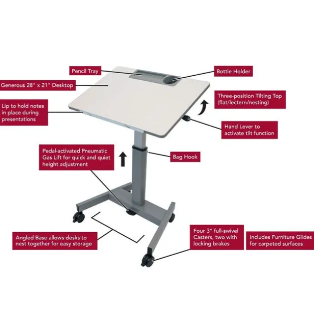 Pneumatic Adjustable Height Flip-Top Student Desk