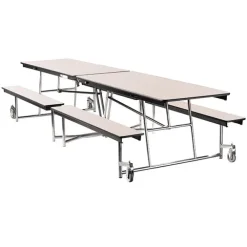 Quick Ship Mobile Bench Cafeteria Table w/ MDF Top, ProtectEdge & Chrome Frame