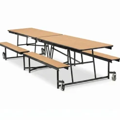Quick Ship Mobile Bench Cafeteria Table w/ MDF Top, ProtectEdge & Powder Coat Frame
