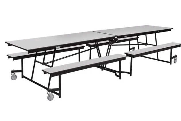 Quick Ship Mobile Bench Cafeteria Table w/ MDF Top, ProtectEdge & Powder Coat Frame