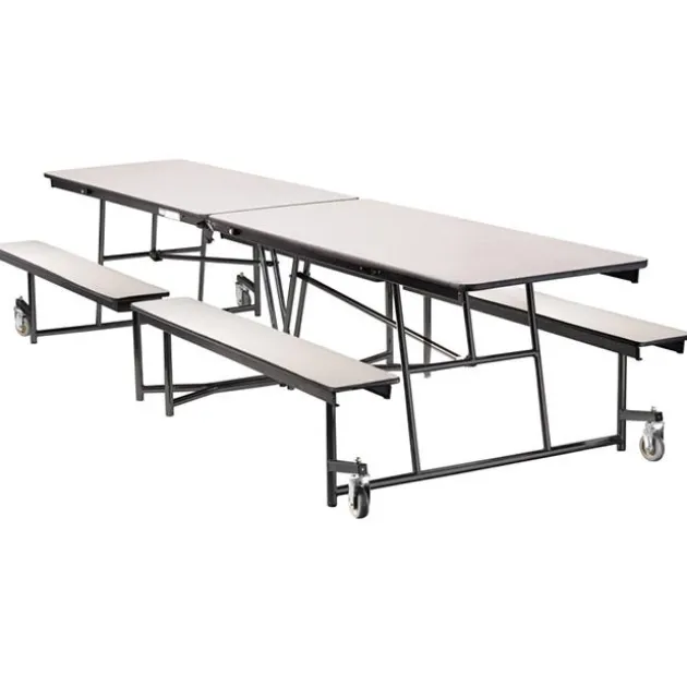 Quick Ship Mobile Bench Cafeteria Table w/ MDF Top, ProtectEdge & Powder Coat Frame