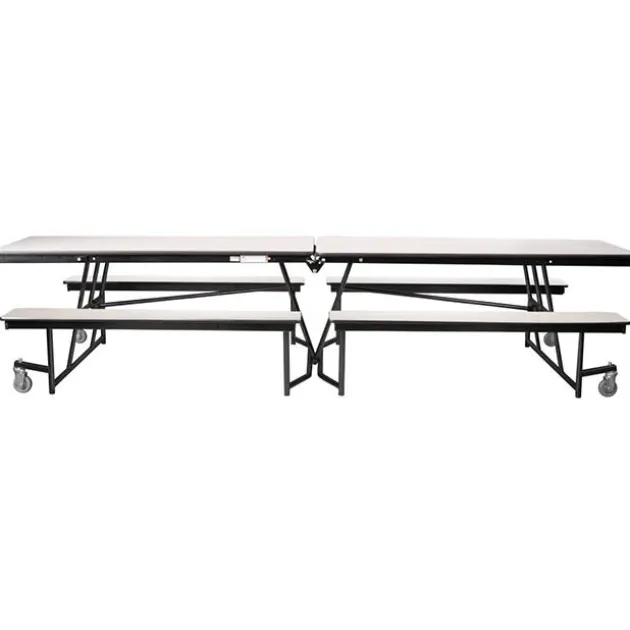 Quick Ship Mobile Bench Cafeteria Table w/ MDF Top, ProtectEdge & Powder Coat Frame