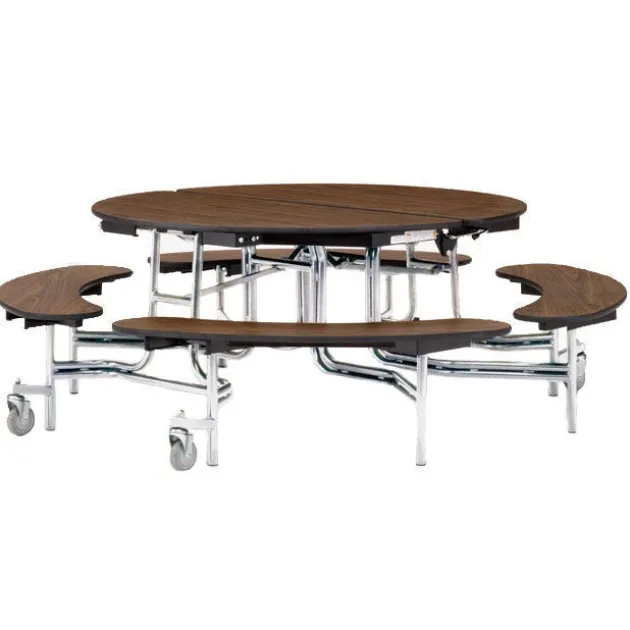 Quick Ship 60'' Round Mobile Bench Cafeteria Table w/ MDF Top, ProtectEdge & Chrome Frame
