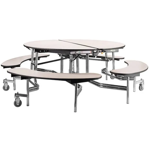 Quick Ship 60'' Round Mobile Bench Cafeteria Table w/ MDF Top, ProtectEdge & Chrome Frame