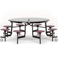 Quick Ship 60'' Round Mobile Stool Cafeteria Table MDF Top w/ ProtectEdge - Black Frame