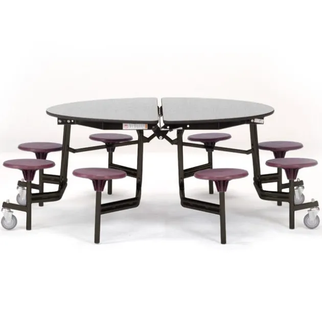 Quick Ship 60'' Round Mobile Stool Cafeteria Table MDF Top w/ ProtectEdge - Black Frame