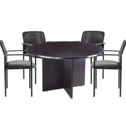 Round Conference Table Set w/ Four Guest Chairs