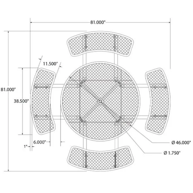 Round Outdoor Picnic Table with Perforated Metal Frame