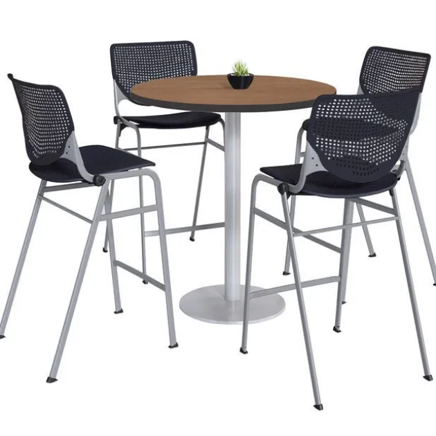 Silver Base Bar Height Cafe Table with Four Kool Barstools by KFI