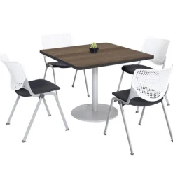 Silver Base Cafe Table with Four Kool Stack Chairs by KFI