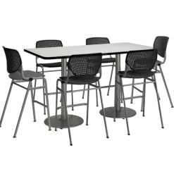 Silver Base Cafe Table with Six Kool Barstools- 36'' X 72'' Rectangle