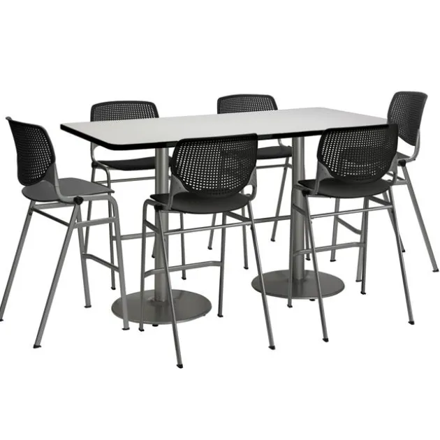 Silver Base Cafe Table with Six Kool Barstools- 36'' X 72'' Rectangle