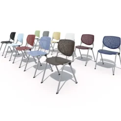 Silver Base Cafe Table with Six Kool Stack Chairs- 36'' X 72'' Rectangle