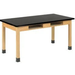 Solid Epoxy Resin Top Hardwood Science Lab Table with Compartments (30'' D X 60'' W)
