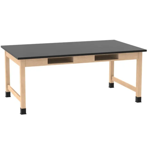 Solid Epoxy Resin Top Hardwood Science Lab Table with Compartments (42'' D X 48'' W)