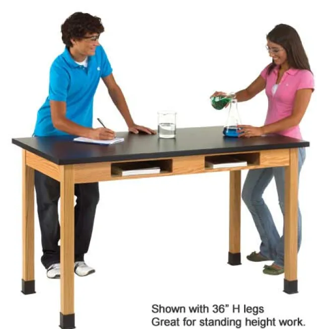 Solid Epoxy Resin Top Hardwood Science Lab Table with Compartments (42'' D X 48'' W)
