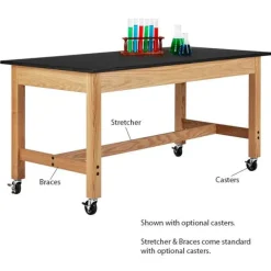 Solid Phenolic Resin Top Hardwood Science Table (21'' D X 60'' W)