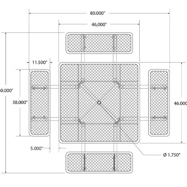 Square Outdoor Picnic Table with Perforated Metal Frame