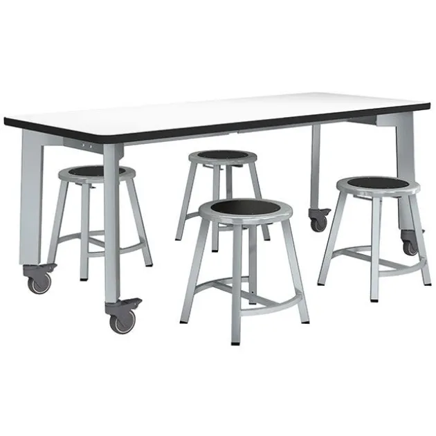 Titan Makerspace Whiteboard Table (30" x 72") with Four Titan Stools (18" H) Package