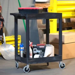 Two Shelf Tub Utility Cart with Heavy Duty Casters