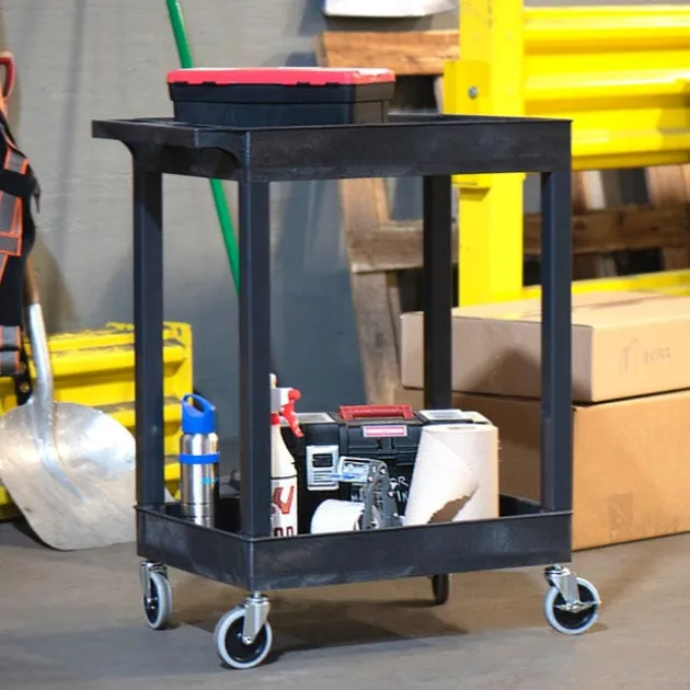 Two Shelf Tub Utility Cart with Heavy Duty Casters