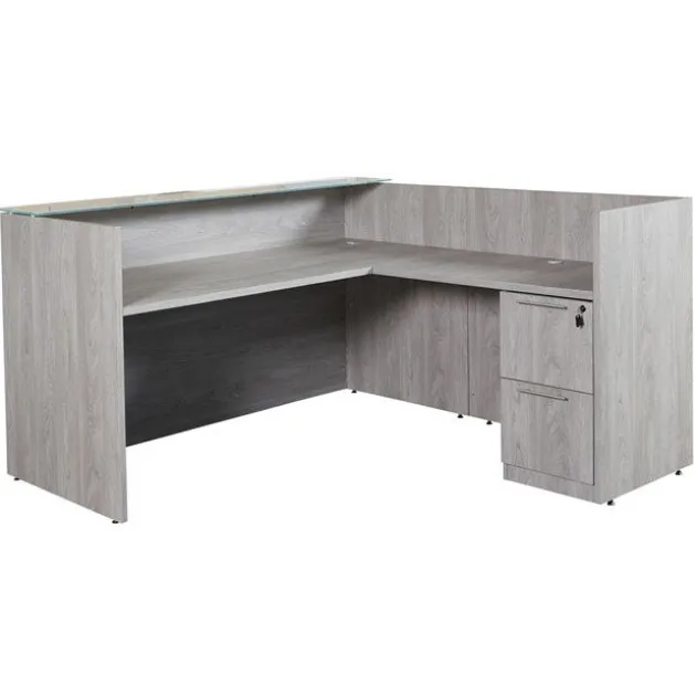Ultra Premium Laminate Series L-Shaped Reception Desk w/ Frosted Glass Transaction Top