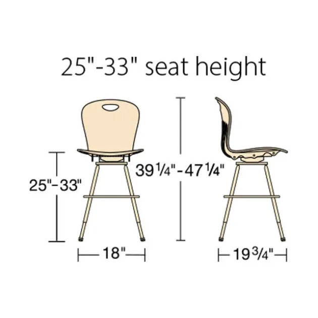 Zuma 4-Leg Adjustable Height Swivel Lab Stool - 25"-33"H